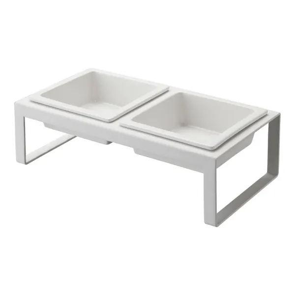 Set 2 boluri pentru animale de companie cu suport Yamazaki Tower, alb