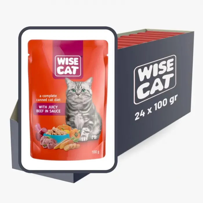 Set 24 buc x 100 gr Hrana umeda pentru pisici Wise cu vita