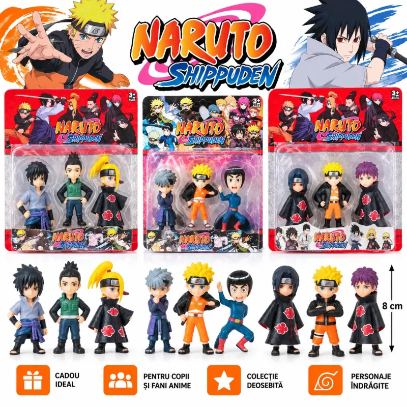 Set 3 Figurine Naruto Shippuden, Personaje Anime de Colecție, Figurine Decorative pentru Copii și Fani
