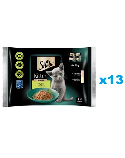 SHEBA Kitten plicuri 52x85g hrana umeda pisoi, somon si pui in sos