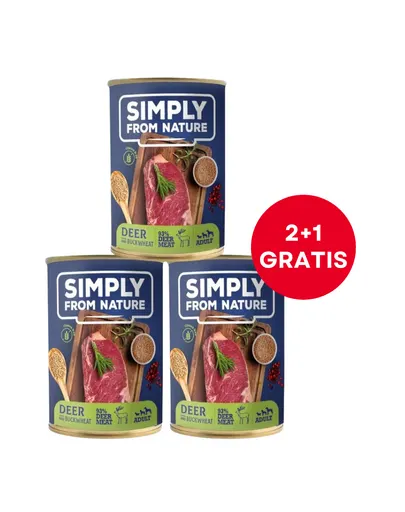 SIMPLY FROM NATURE conservă câini 400 g (2+1 GRATIS) vânat și hrișcă