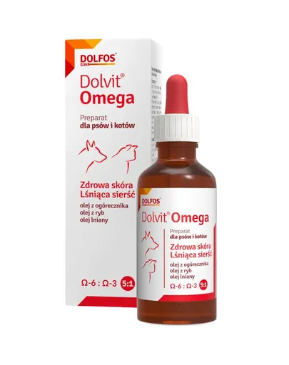 Supliment pentru câini și pisici cu cădere excesivă a blănii DOLFOS Dolvit Omega 50 ml cu Omega-3 și Omega-6
