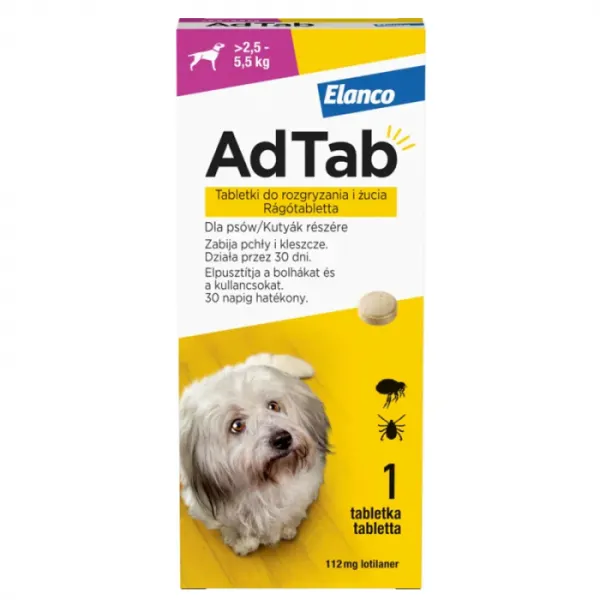 Tableta antiparazitara pentru caini AdTab   2,5 - 5,5 kg