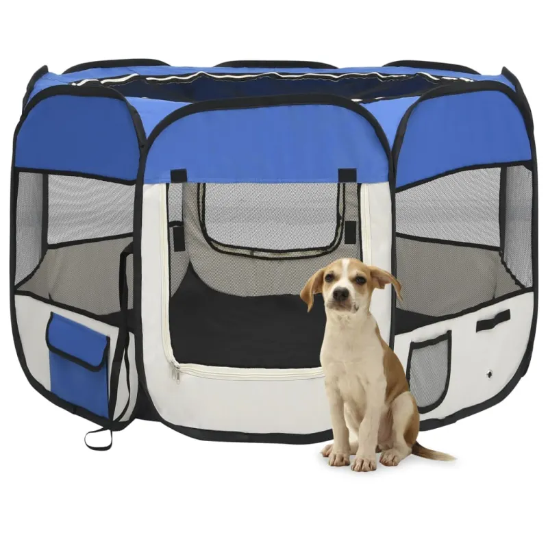Tarc joaca pliabil caini cu sac transport albastru 90x90x58 cm