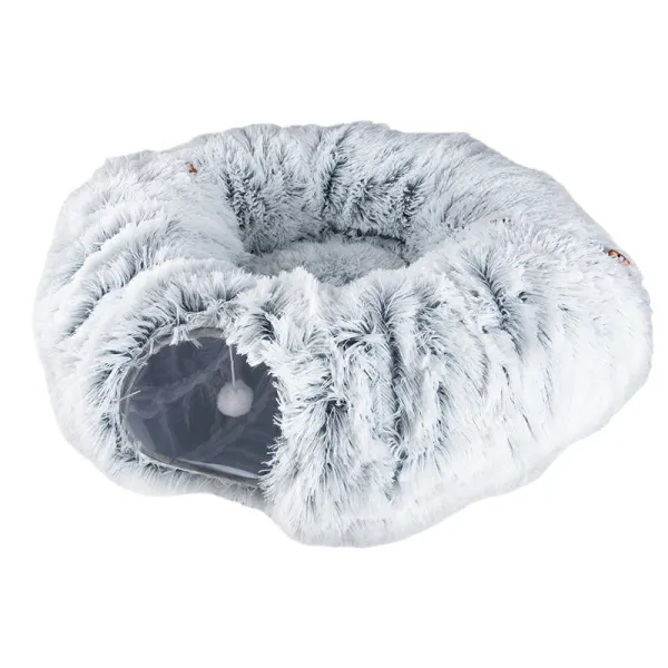 Tunel joaca pisici plus transformabil in pat rotund, 85 cm, flexibil complet, gri