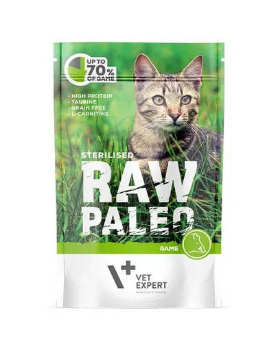 VETEXPERT RAW PALEO Cat Sterilised cu vânat 100 g