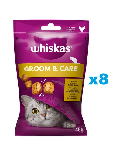 WHISKAS Healthy Shine 8x45 g recompense cu pui pentru pisica
