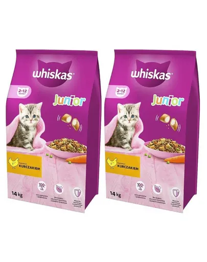 WHISKAS Junior 14kg x 2 hrana uscata cu pui pentru pisici junior