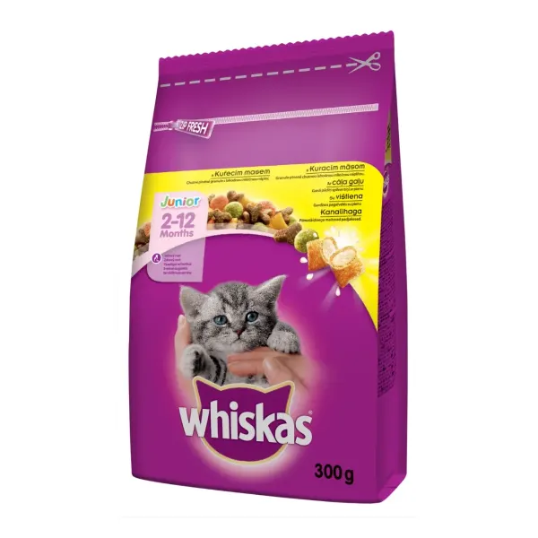 WHISKAS Junior, Pui, hrană uscată pisici junior, 300g