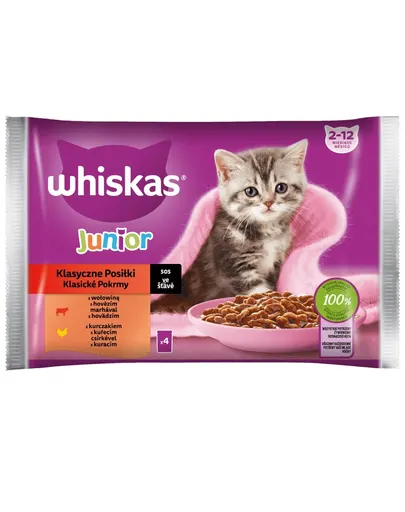 WHISKAS Junior vita si pui in sos, hrana pisoi 4x85g