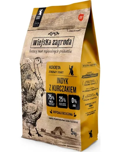 WIEJSKA ZAGRODA Curcan cu pui hrană uscată pentru pisoi 5 kg
