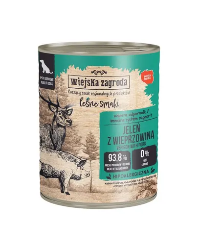 WIEJSKA ZAGRODA hrană umedă pentru câini cu cerb și porc (Gusturi de Pădure) 6x800 g