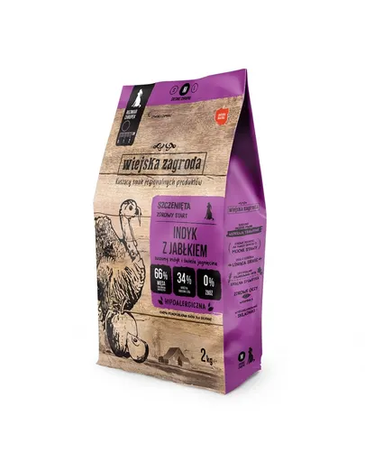 WIEJSKA ZAGRODA Hrană uscată pentru căței curcan cu măr M 2 kg