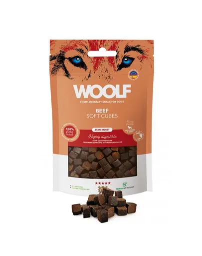 WOOLF Soft Cubes Beef Monoprotein 100g gustari moi din vita pentru caini