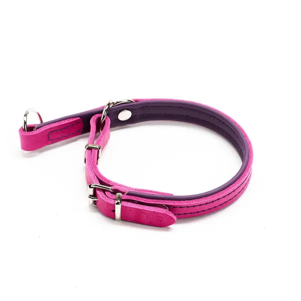 Zgarda combi culisanta din piele cu opritor - Roz-Mov - 30 cm