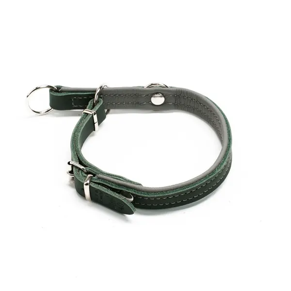 Zgarda combi culisanta din piele cu opritor - Verde-Gri - 35 cm