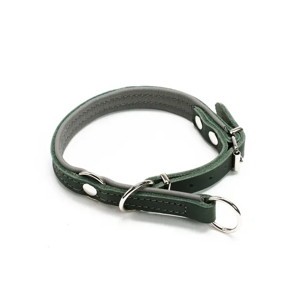 Zgarda combi culisanta din piele cu opritor - Verde-Gri - 40 cm