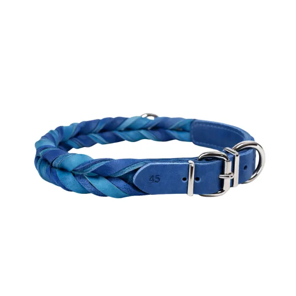 Zgarda din piele BICOLORA - albastru/bleu - 55 cm - 25 mm