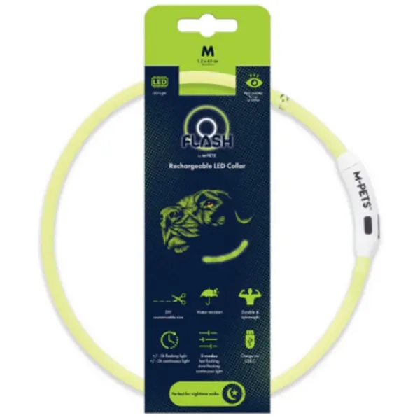 Zgarda LED Reincarcabila Flash, Verde, Marime M, M-Pets